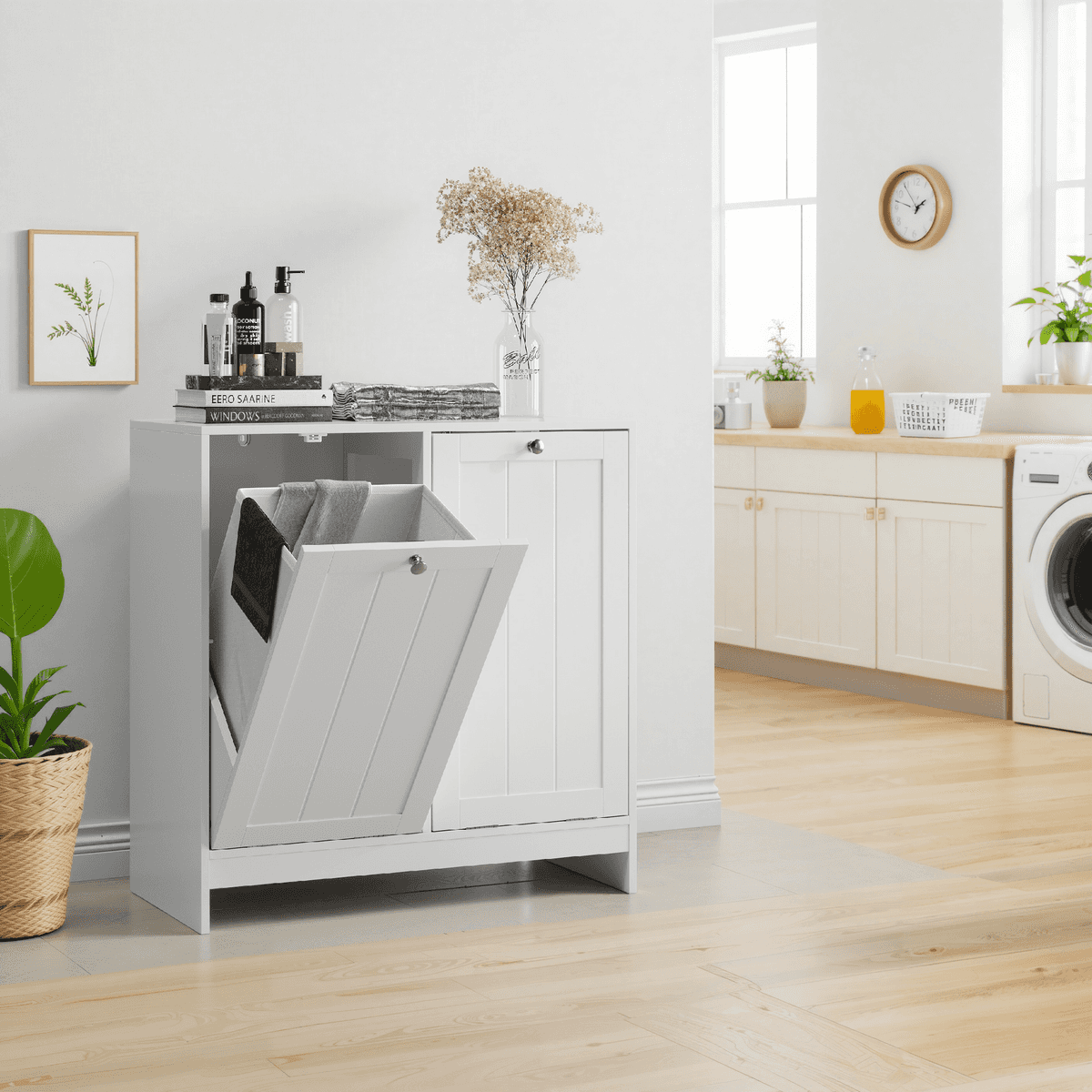 Tilted Laundry Hamper with Removable Basket, Hidden Laundry Hamper, Bathroom