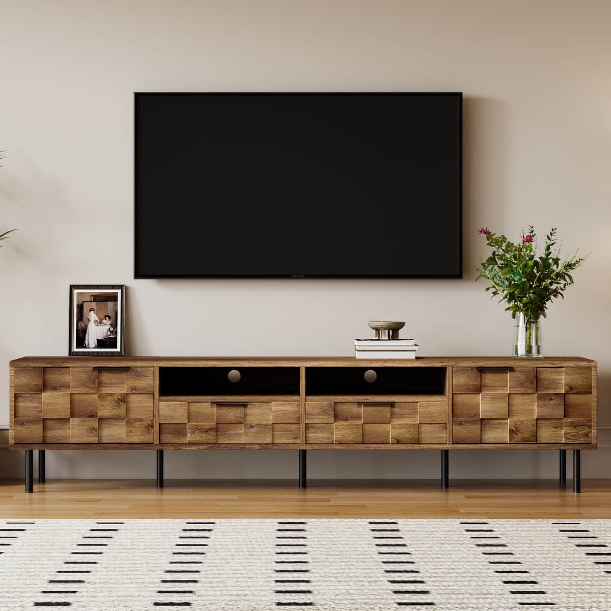 Mid Century TV Stand with 2 Drawers, Media Console Table for TVs up to 85''