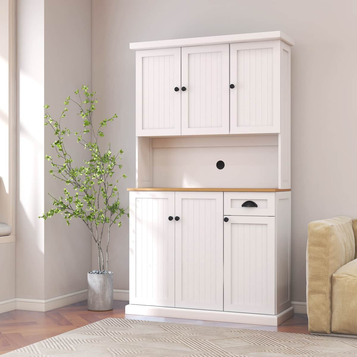 71" Kitchen Pantry Storage Cabinet with Microwave Oven Countertop, Freestanding