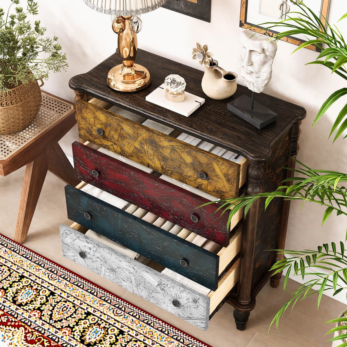Farmhouse Chest of Drawers for Bedroom, 32'' Tall Dresser for Closet, Rustic