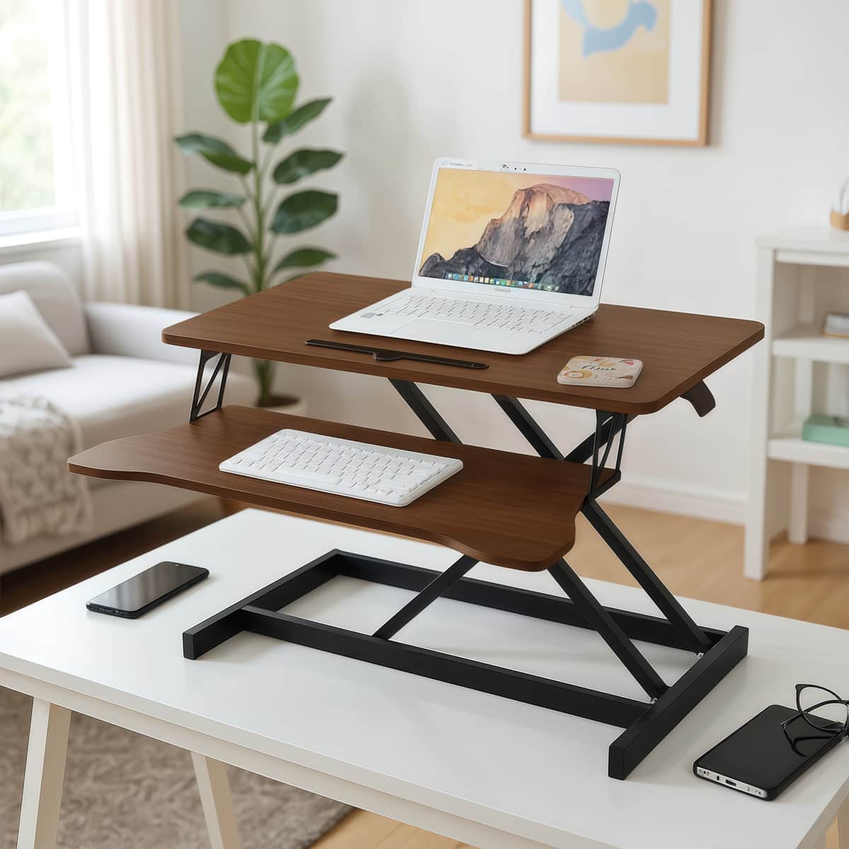 32 Inch Desk Converter, Height Adjustable Sit to Stand Riser, Dual Monitor
