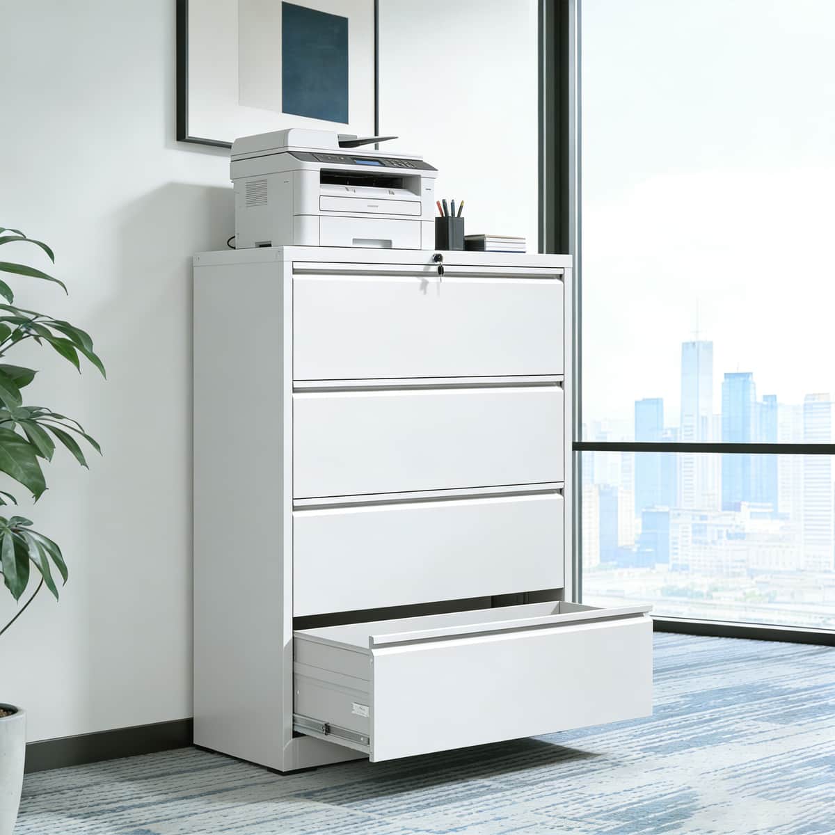 4 Drawer Lateral File Cabinet, Heavy Duty Metal Filing Cabinet, 35.4 Inch Wide