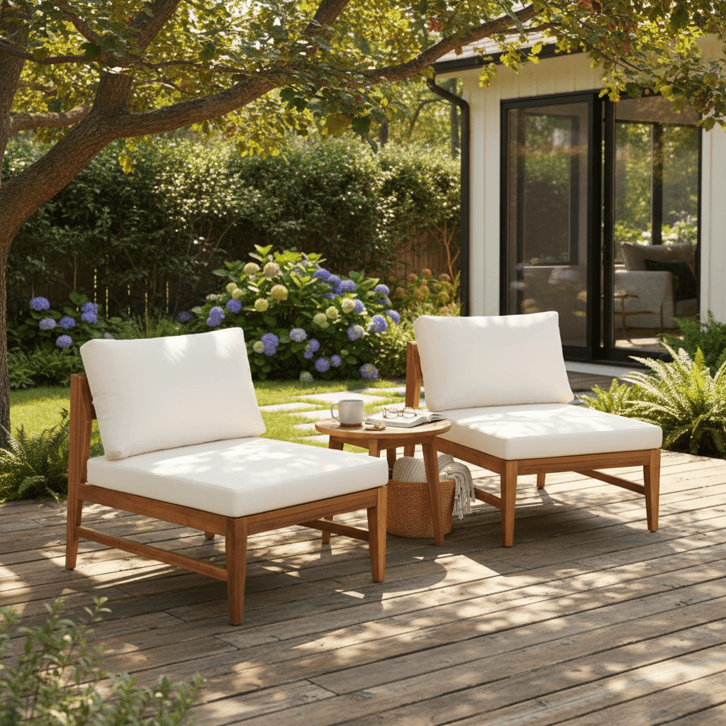 Patio Deep Seating Armless Chair With Cushions (Set of 2)
