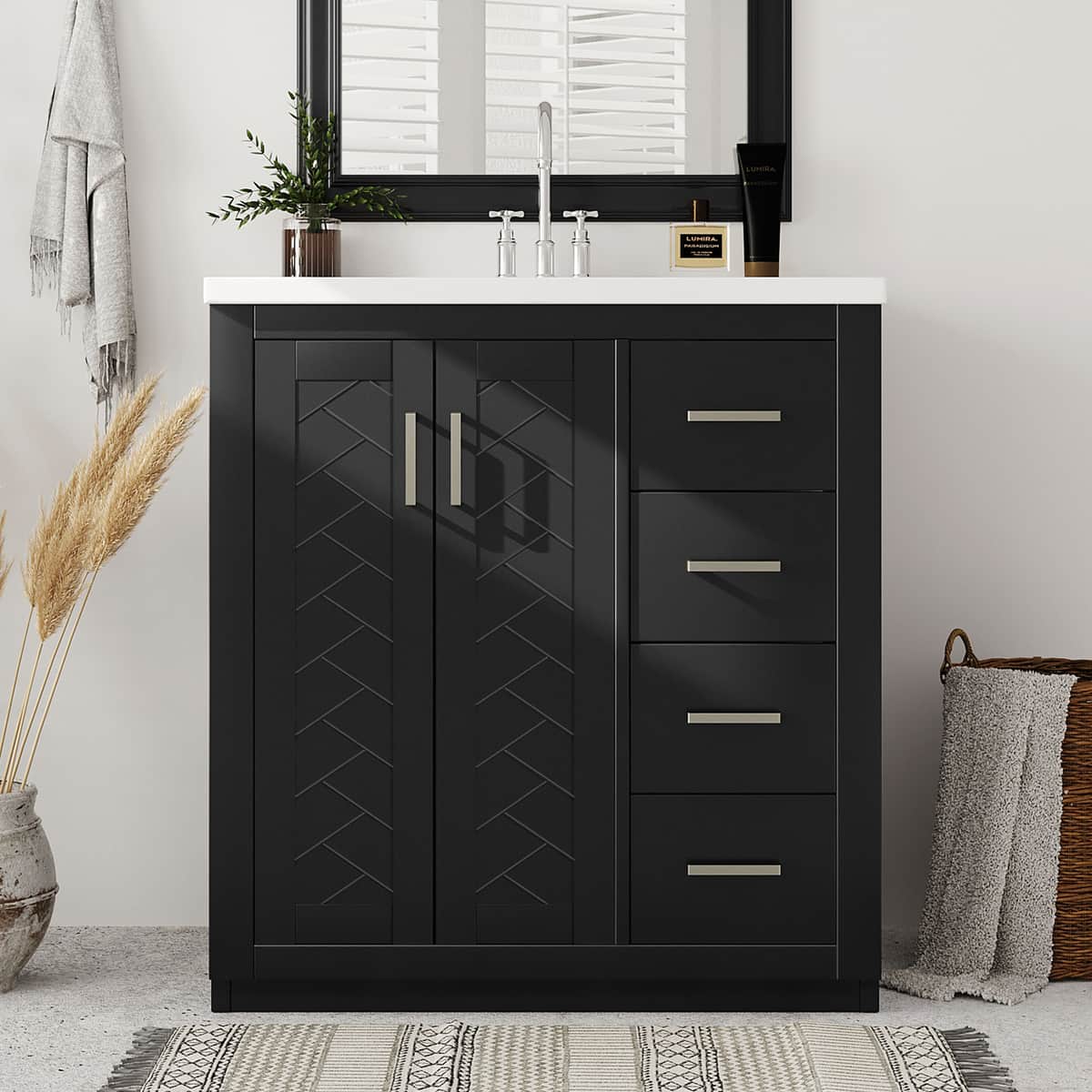 30'' Bathroom Vanity with Ceramic Sink Combo, Solid Wood Frame Bathroom Storage