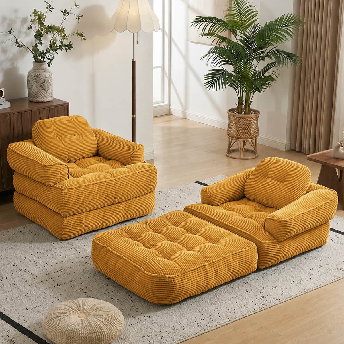 66.9 Inch Folding Sofa Bed, Convertible Sofa Bed with Armrest, Corduroy