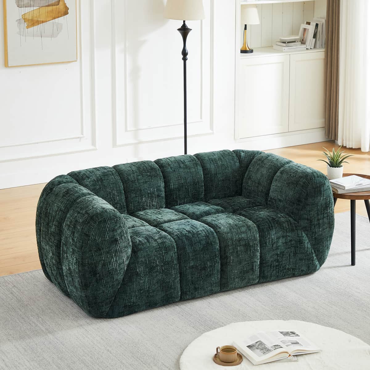 Chenille Pure Foam Sofa, Modern Quilted Cloud Sofa, Deep-Seat Chenille Pure