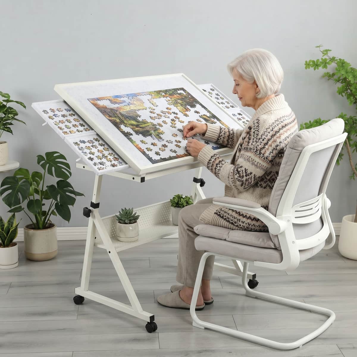 1500 pieces Jigsaw Puzzle metal Table board for adults gift with 4 trays(white)