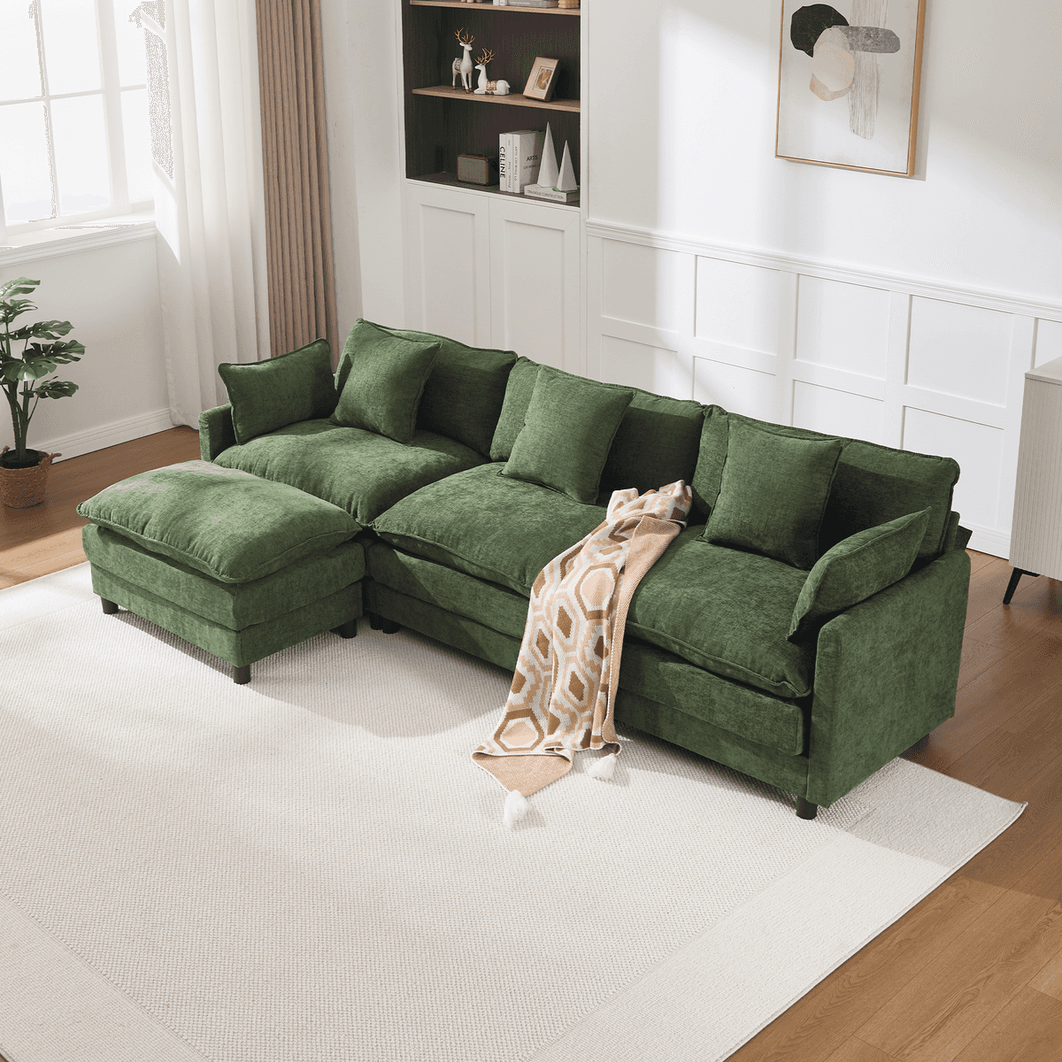 108" L Shaped Modern Sofa Modular Sectional Cloud Couch with Ottoman, 4-Seat