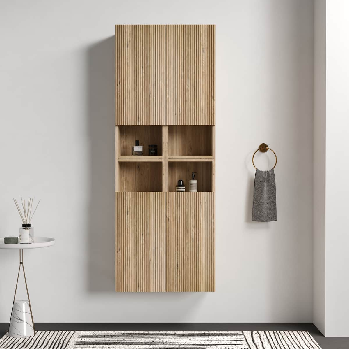 CC1014S112310 Rough Oak & Rough Oak Bathroom Floating 4-piece Side Cabinet Set