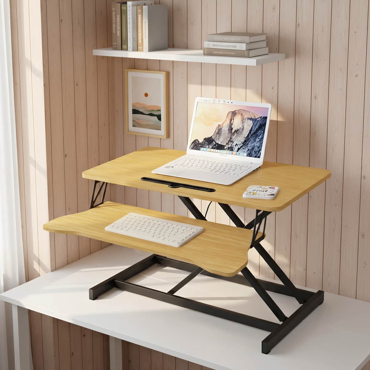 32 Inch Desk Converter, Height Adjustable Sit to Stand Riser, Dual Monitor