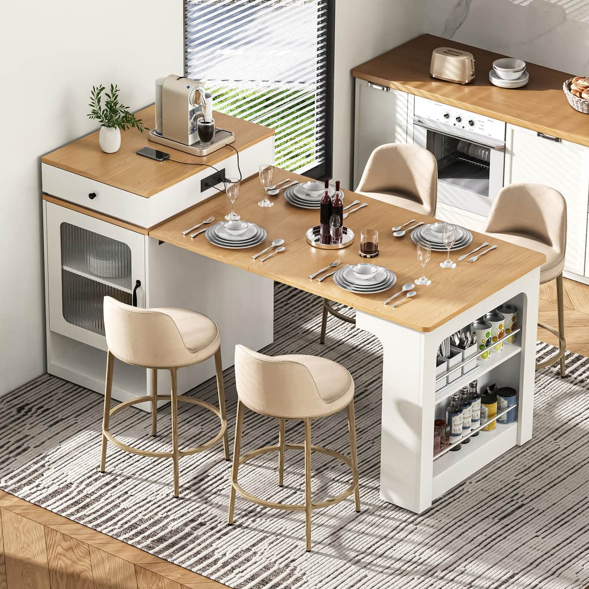 59.5" Kitchen Island with Extendable Dining Table, Kitchen Storage Table