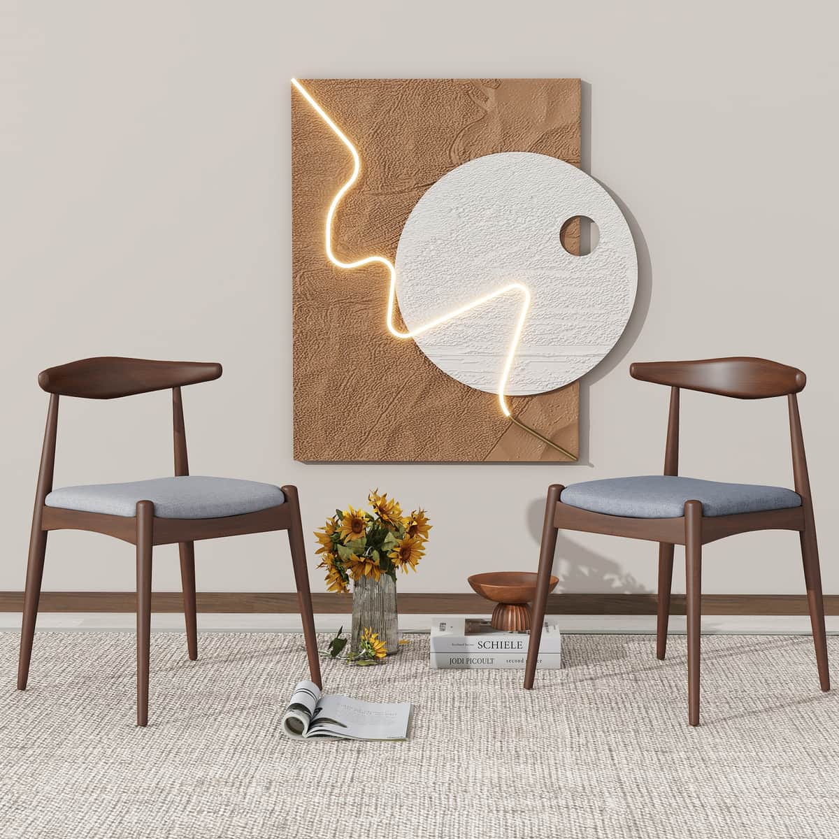 Rubberwood Dining Chairs with Ergonomic Backrest &