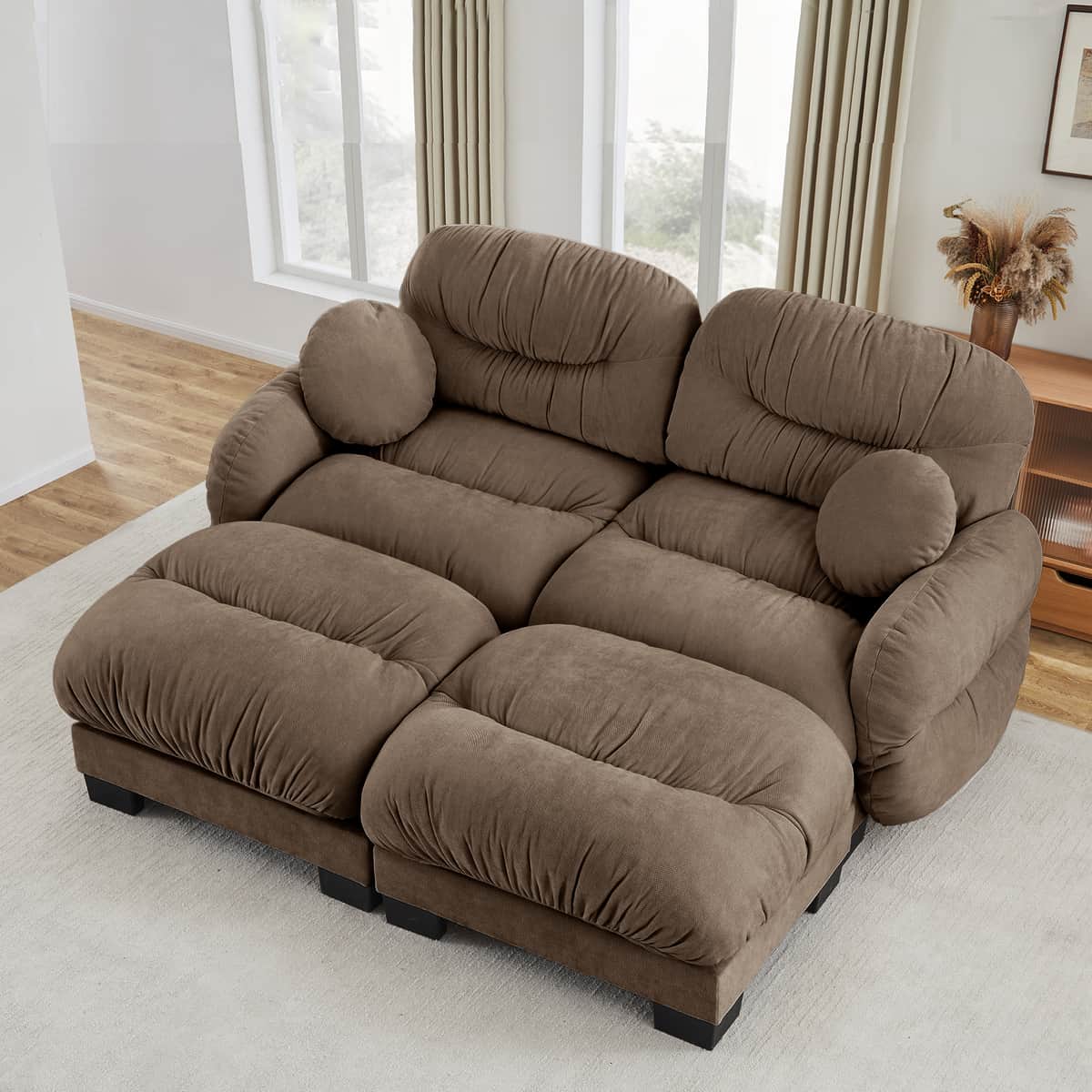 Pleated Design Cozy Chenille Fabric 2 Seater Modular Sofa with High-Density