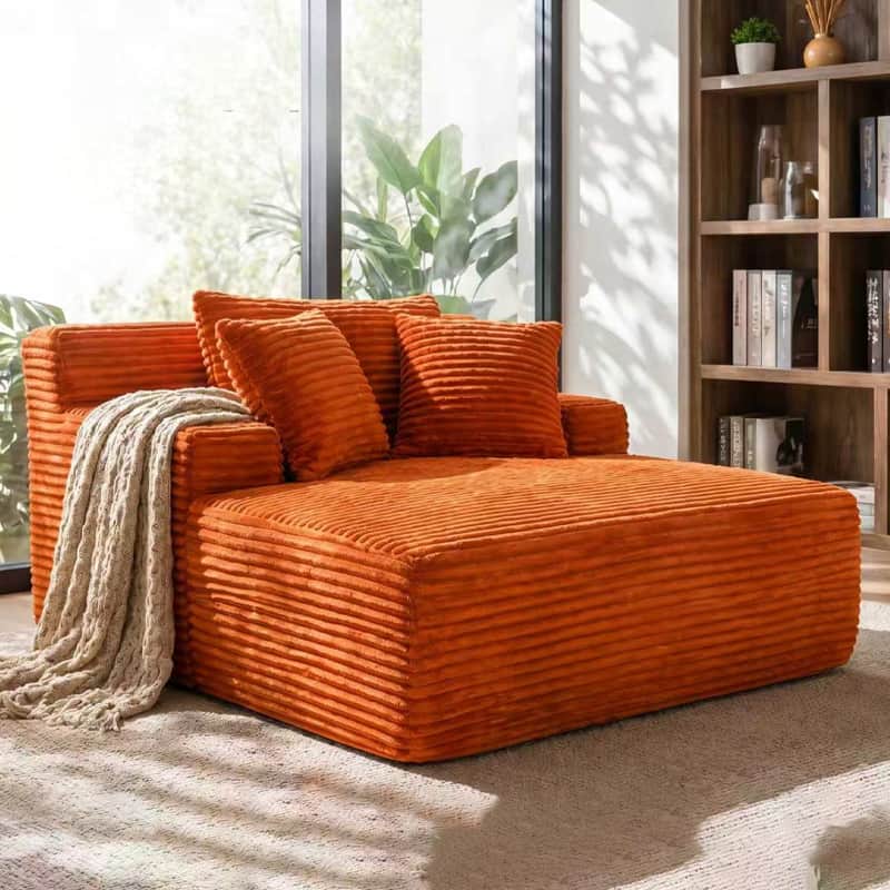 66-inch indoor chaise lounge, oversized cushion boneless sofa bed with pillow