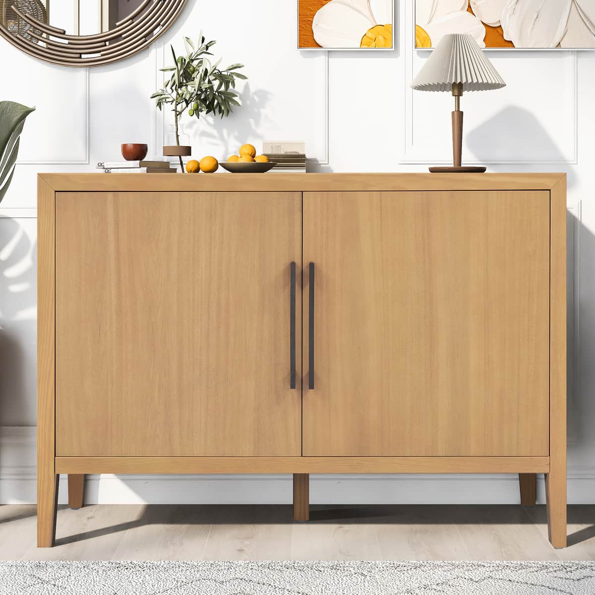 U_STYLE 47.25-Inch Farmhouse Sideboard with Pine Veneer and 2 Doors, Retro