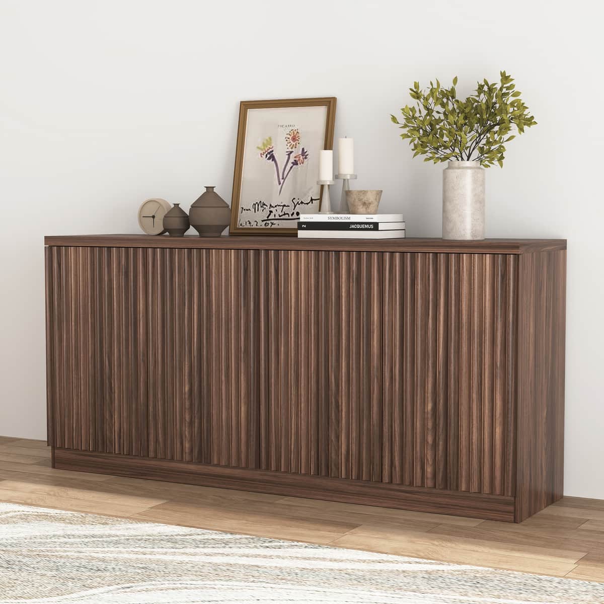 Buffet Cabinet with Storage, 62.60" Sideboard Cabinet with 4 Doors & Shelves