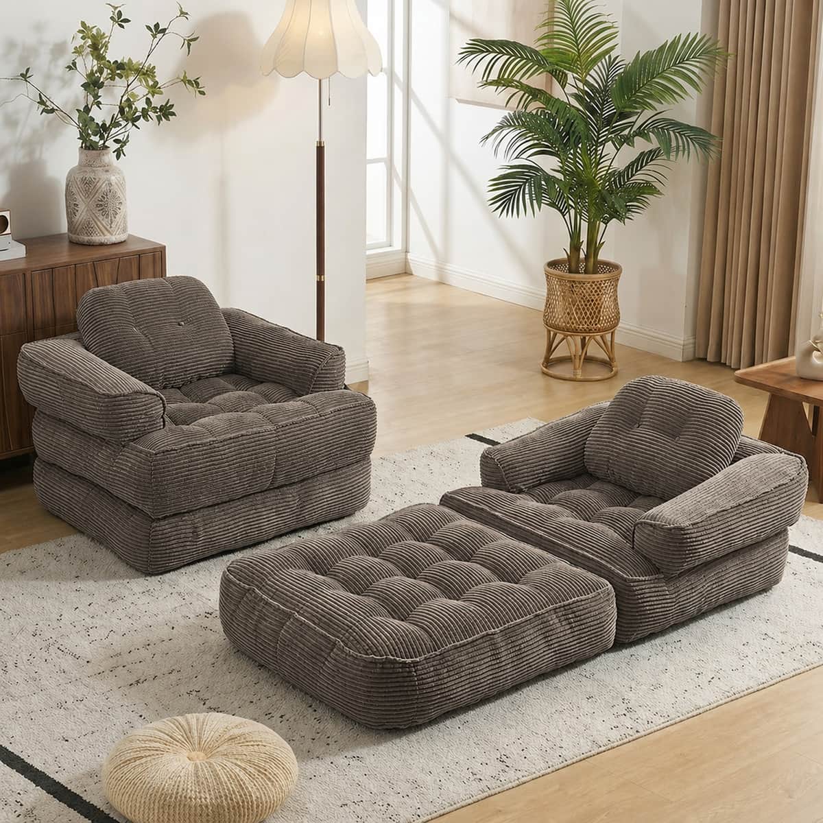 66.9 Inch Folding Sofa Bed, Convertible Sofa Bed with Armrest, Corduroy