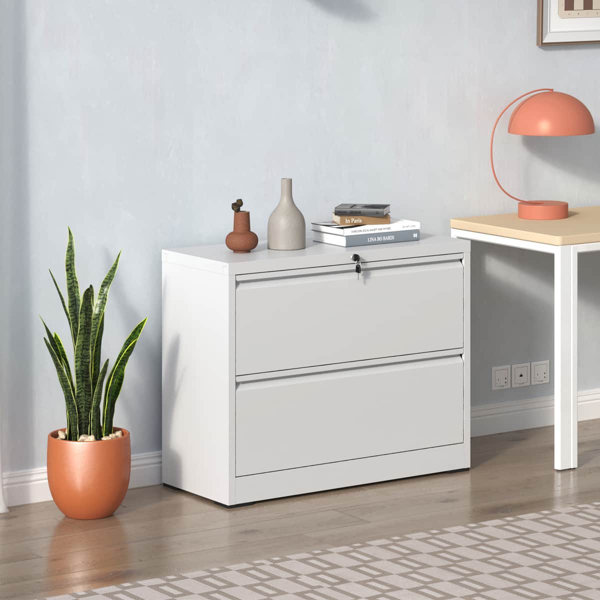 Lateral File Cabinet 2 Drawer, 35.4 Inch Wide Metal Filing Cabinet for Home