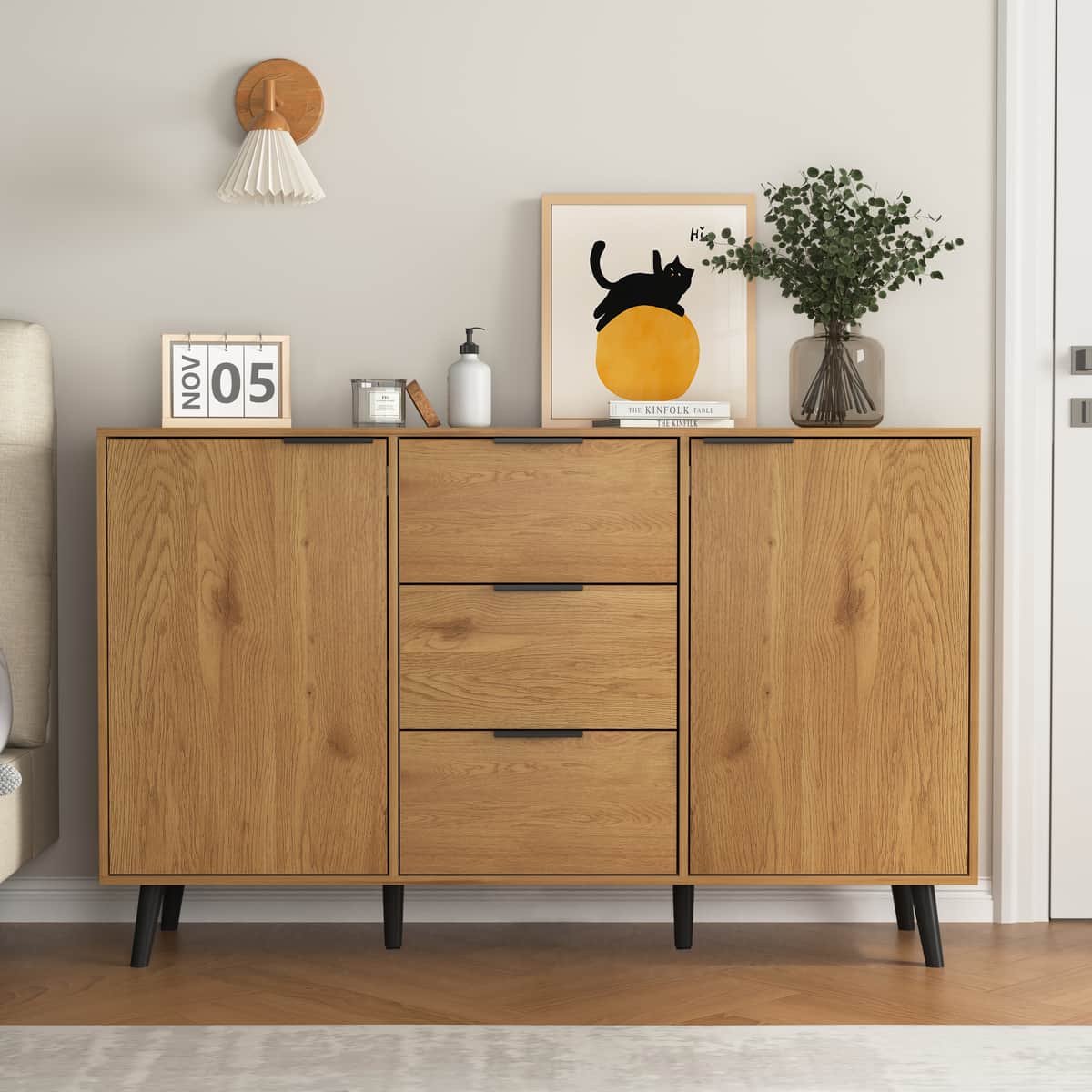 Sideboard Buffet Cabinet with Storage, Wood Coffee Bar Cabinet, 47.2" Kitchen