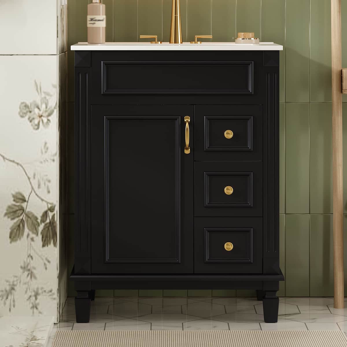 24" Bathroom Vanity with Ceramic Sink, Small Bathroom Sink Cabinet, Modern