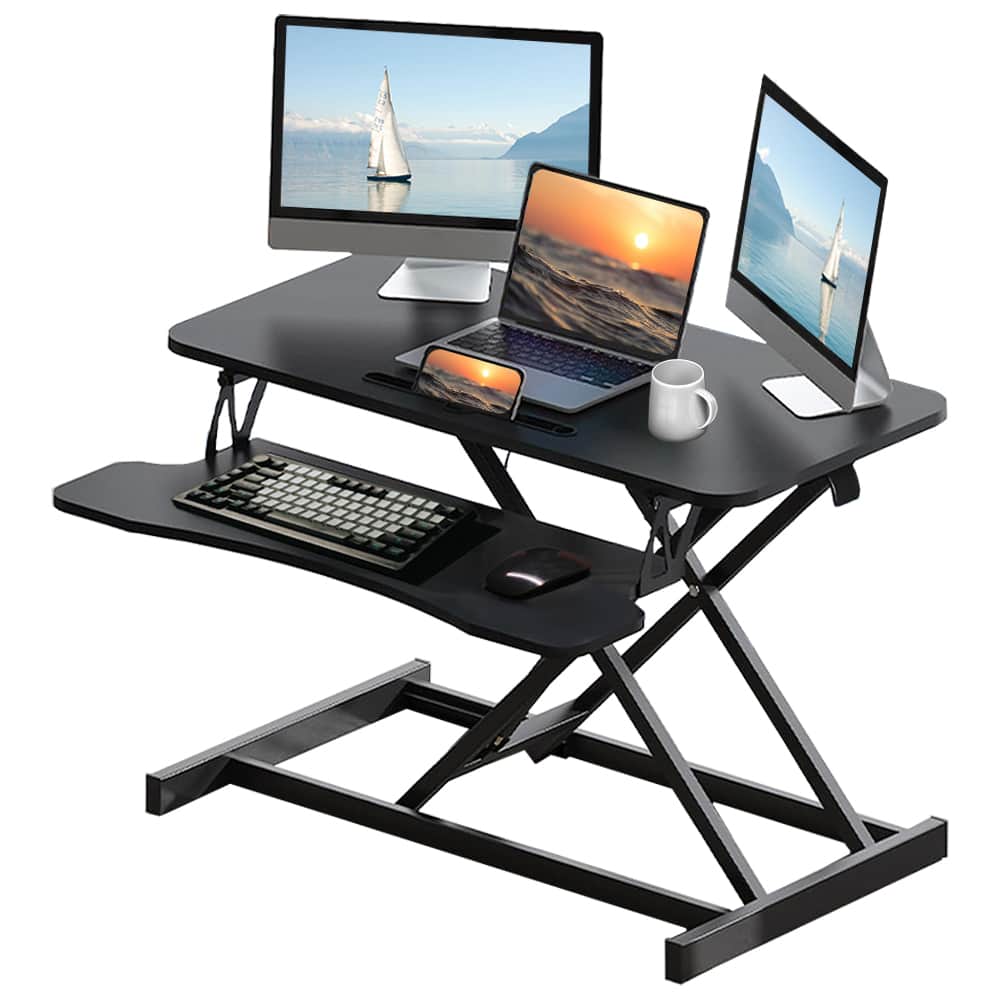32 Inch Desk Converter, Height Adjustable Sit to Stand Riser, Dual Monitor