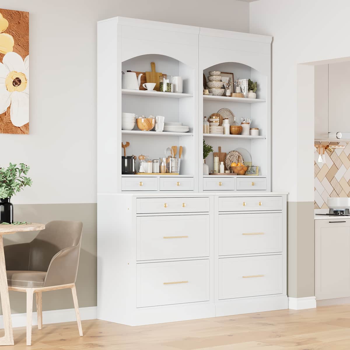 Modern 83.7inch High Kitchen Pantry, Freestanding Tall Kitchen Hutch with Faux
