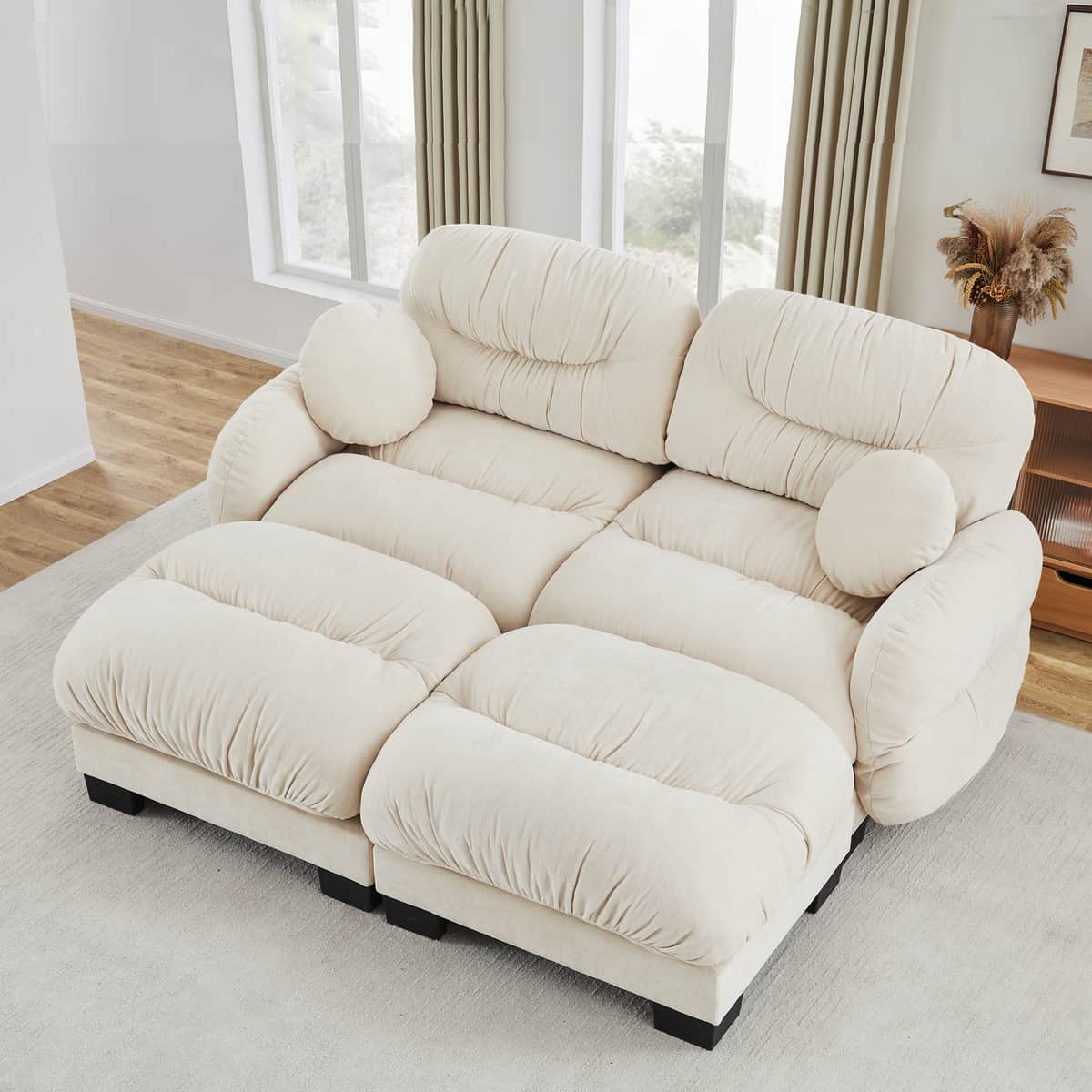 Pleated Design Cozy Chenille Fabric 2 Seater Modular Sofa with High-Density