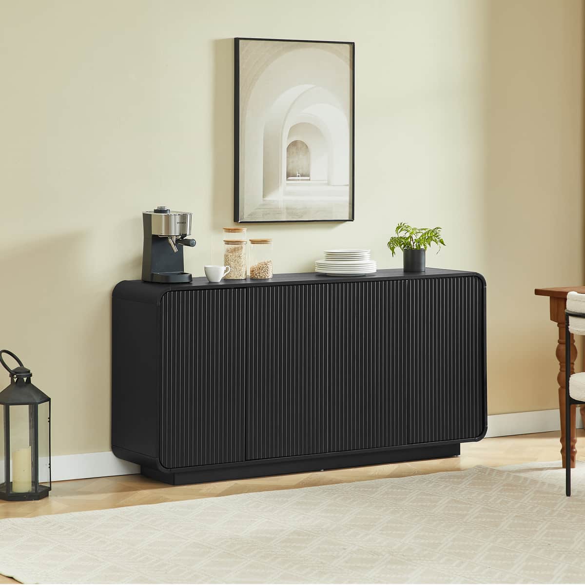 64" Buffet Sideboard Cabinet with Storage, Modern Vertical Fluted Entryway