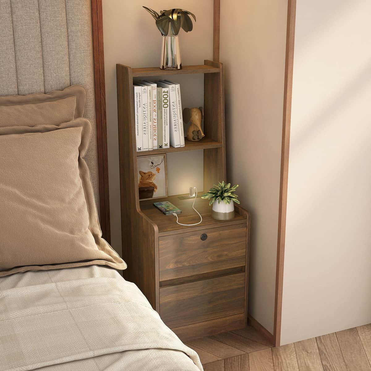Nightstand with Charging Station, Smart Nightstand