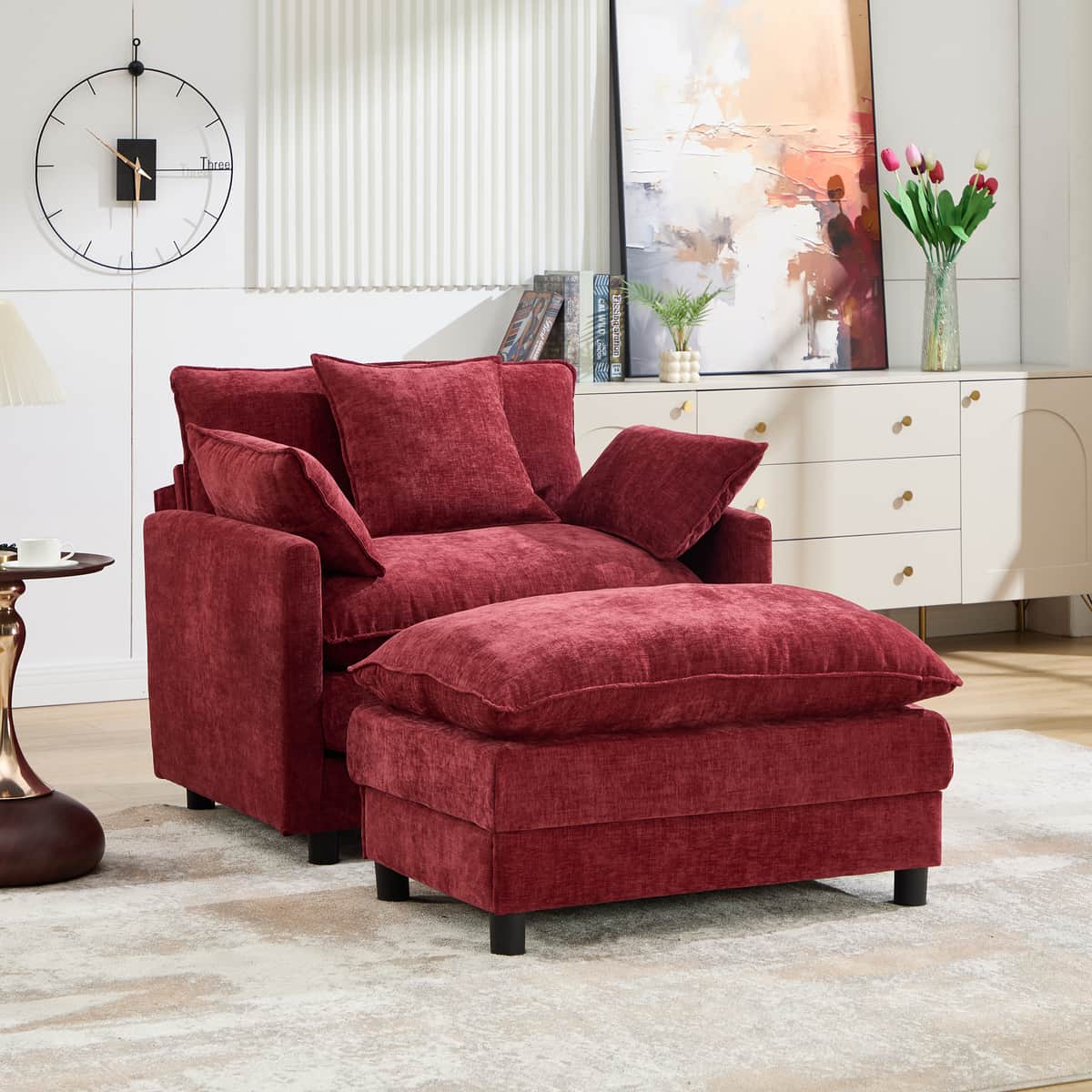 39.4" Modern Accent Chair with Ottoman, Living Room Club Chair Chenille
