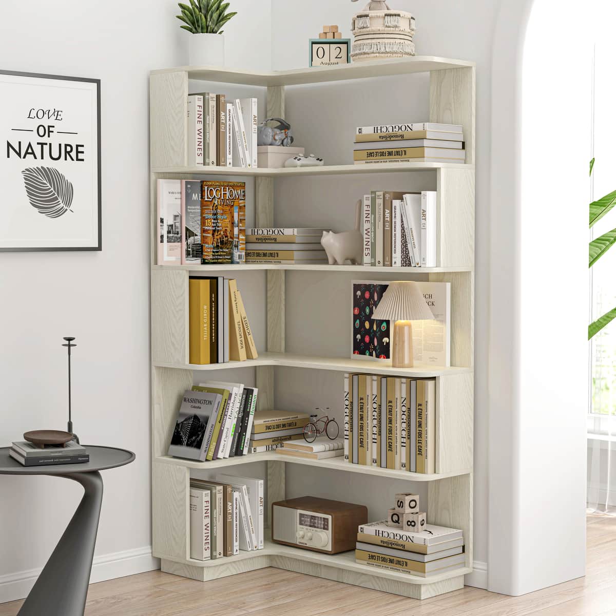 90cm (35.43") extended size 5-Tier Freestanding L-Shaped Corner Bookshelf