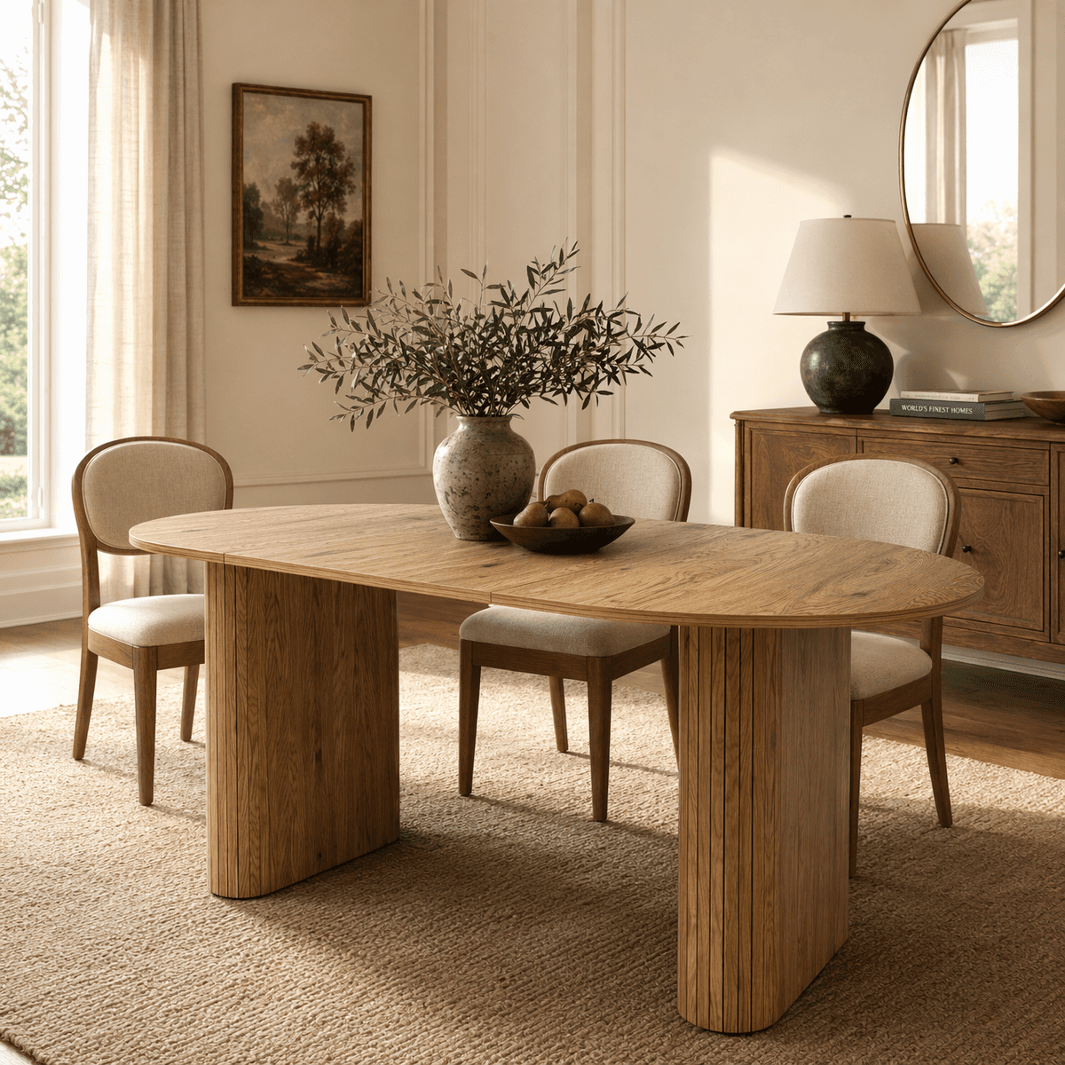 70.8" Oval Table for 4 8Person, Oval Kitchen Table with Wood Strip Base, Modern