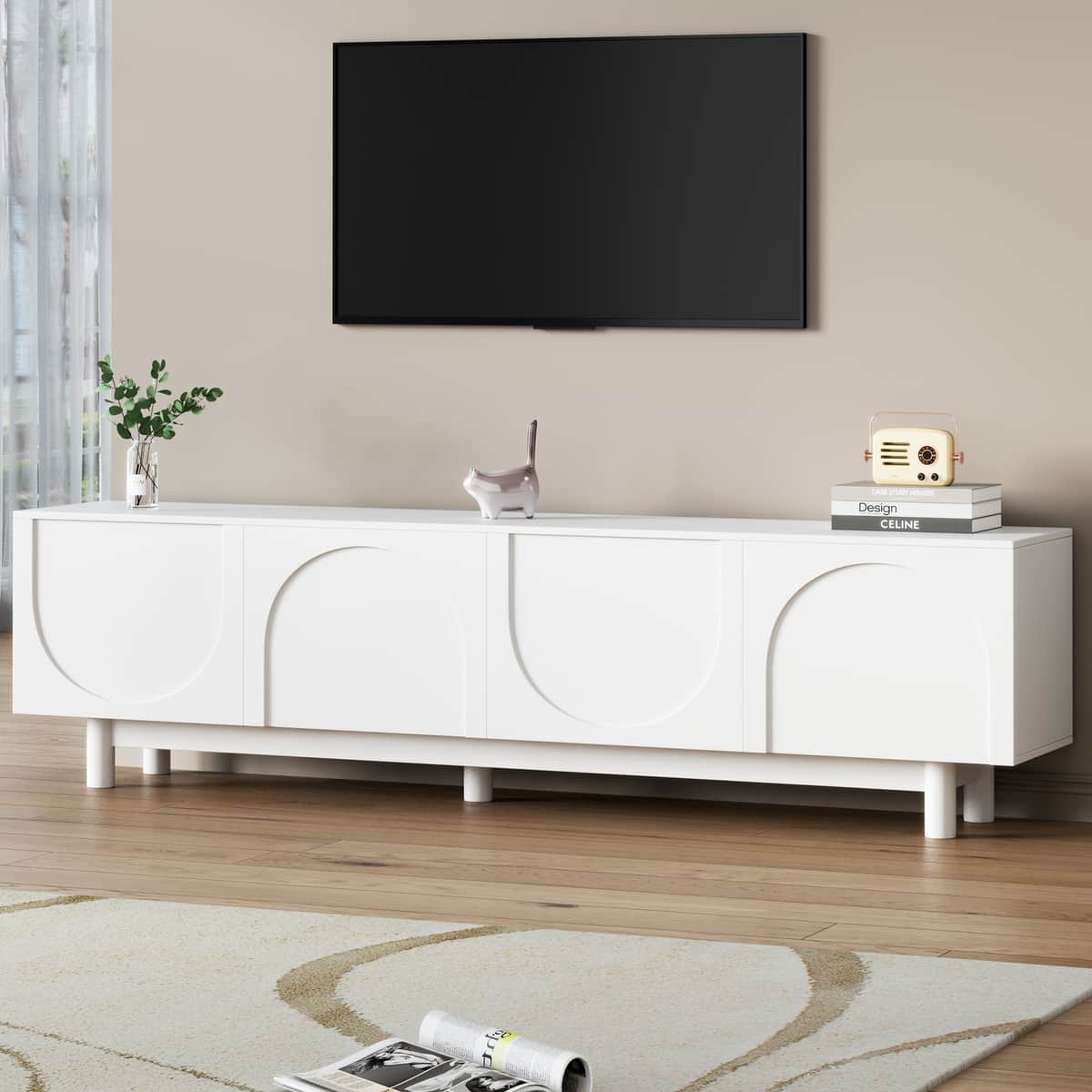 ON-TREND Graceful TV Stand with Arch Cabinets for TVs Up to 78'', Minimalist
