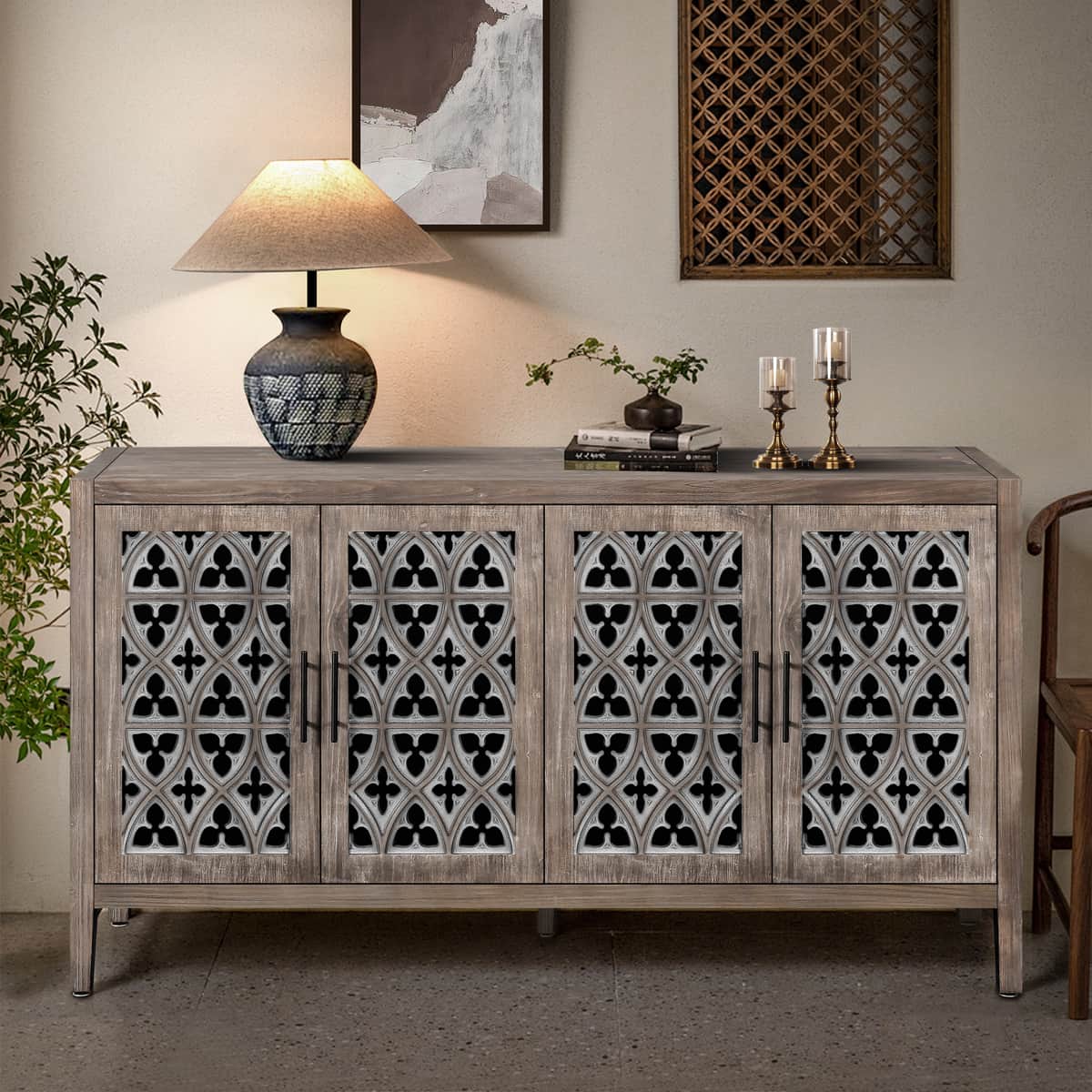 Hollow Four Door Antique Cabinet, American Country