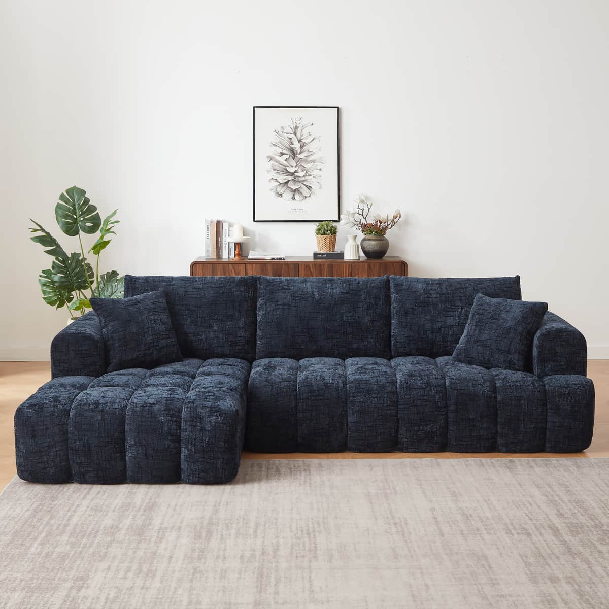 Chenille L-Shape Sectional Oversized Sofa, Mnimalist Design, Comfy Sleeper Couch