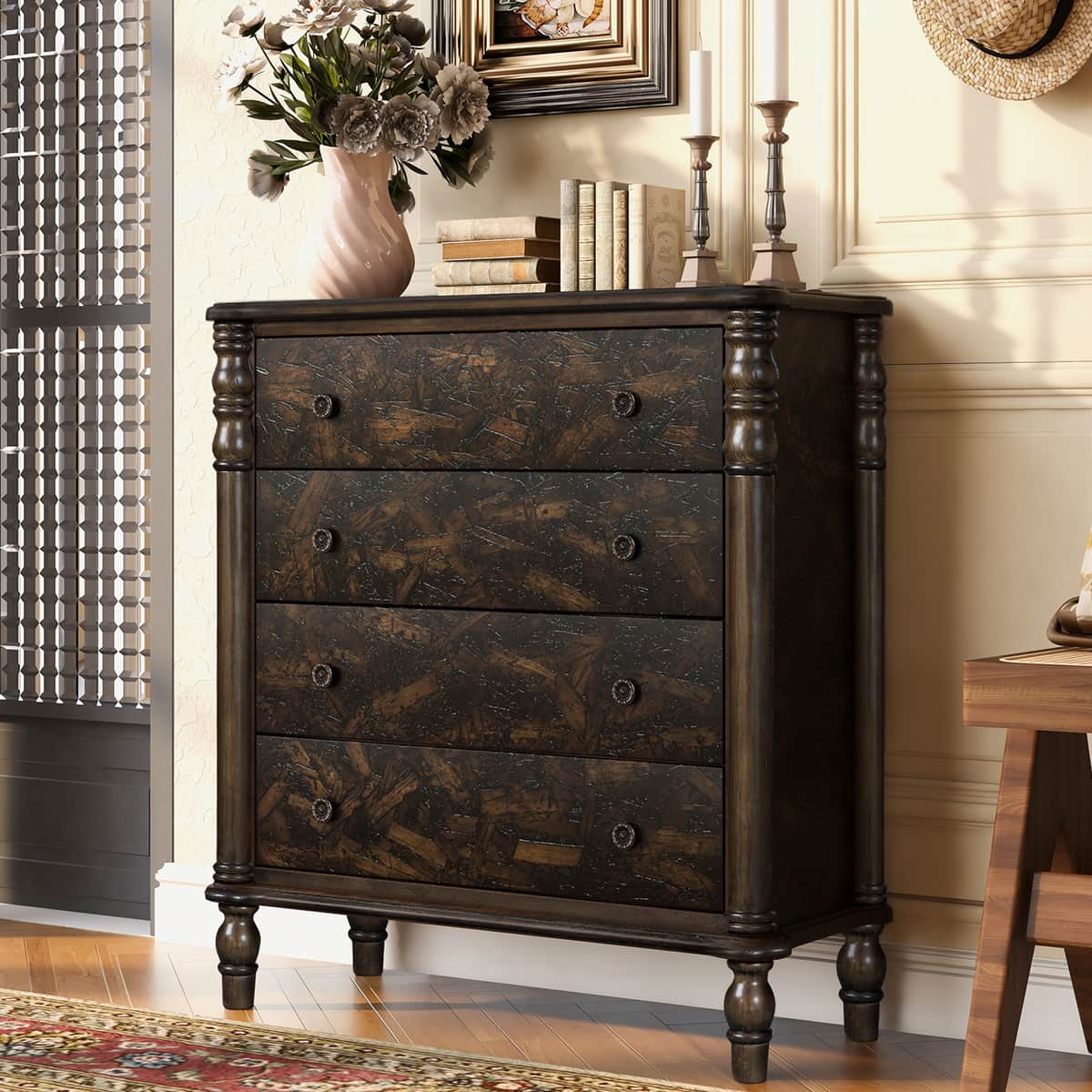 Farmhouse Chest of Drawers for Bedroom, 32'' Tall Dresser for Closet, Rustic