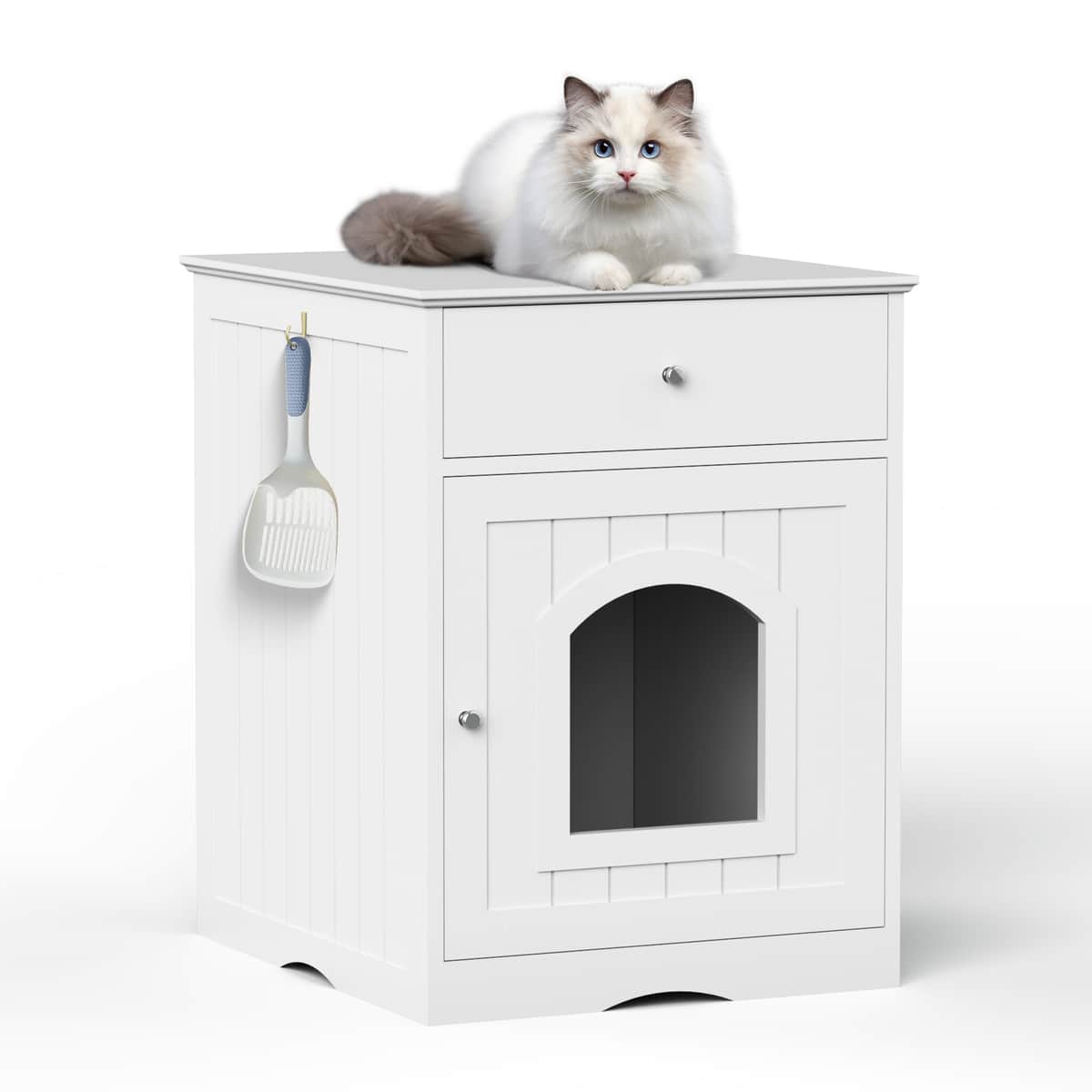 Wooden Pet House Cat Litter Box Enclosure with Drawer