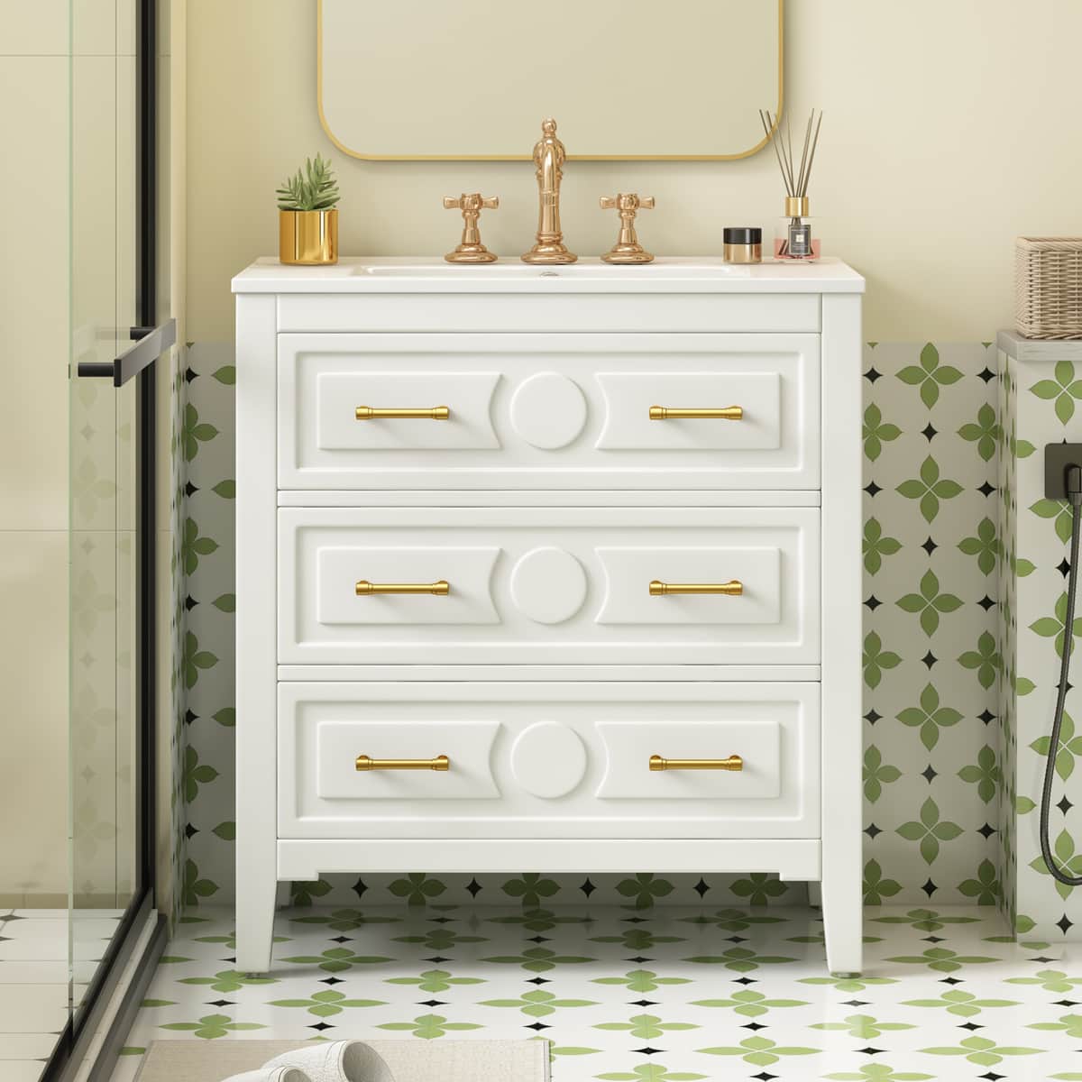 30'' Bathroom Vanity with Ceramic Sink Combo, Free