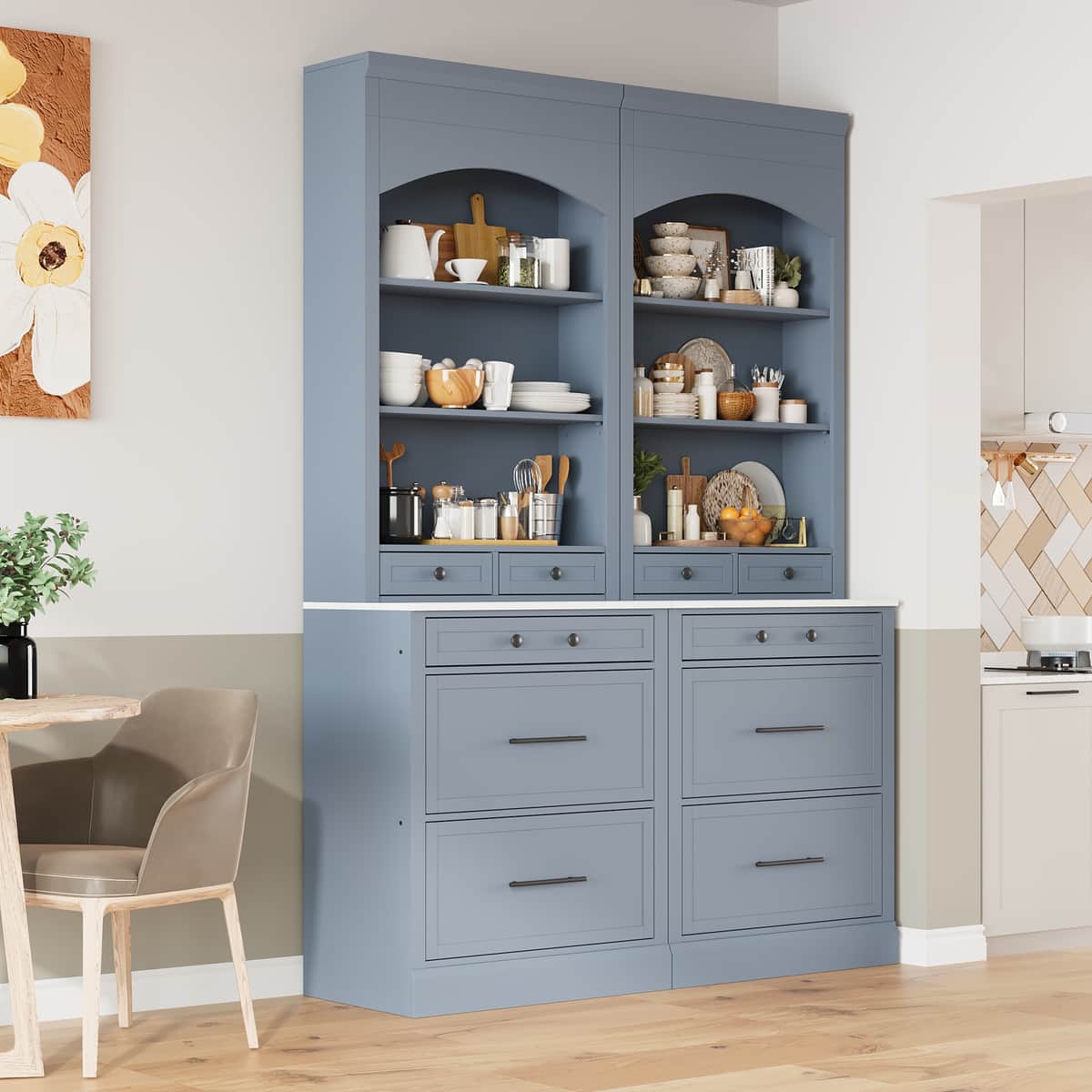 Modern 83.7inch High Kitchen Pantry, Freestanding Tall Kitchen Hutch with Faux