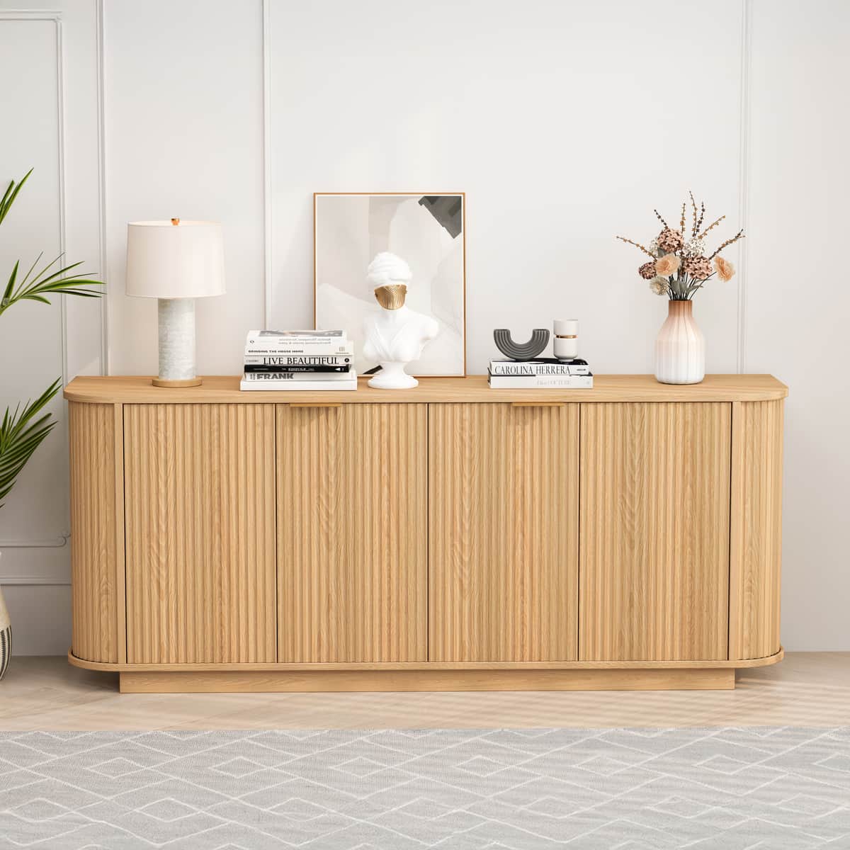 63 " Wavy Storage Sideboard, Double-Door Buffet Cabinet with Adjustable