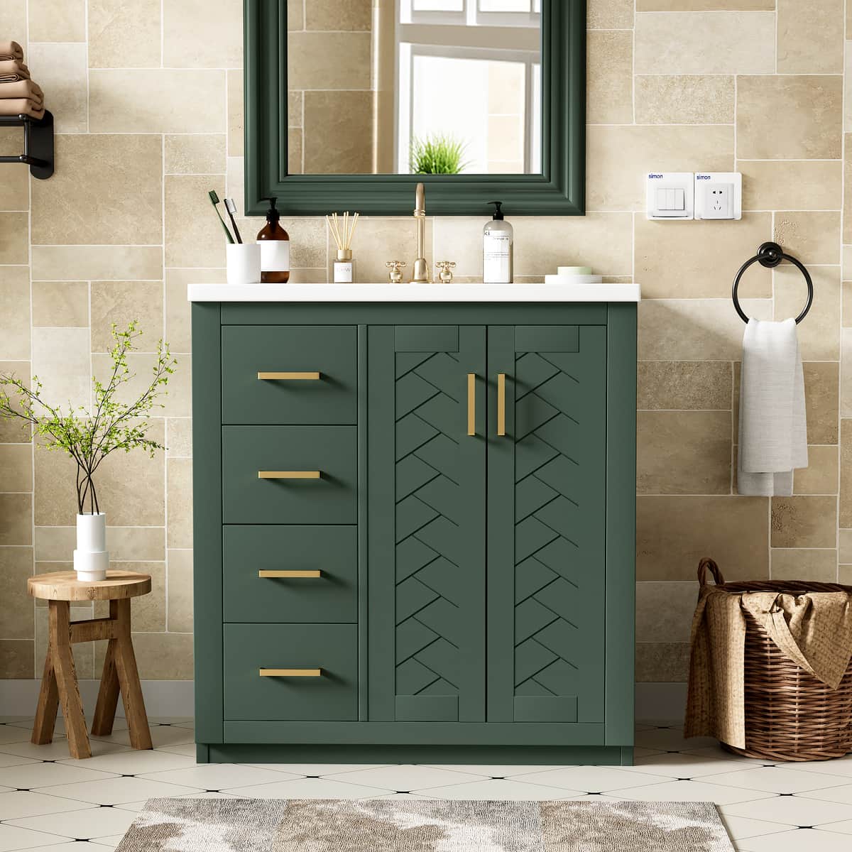 30'' Bathroom Vanity with Ceramic Sink Combo,Solid