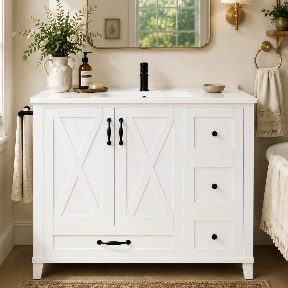 36 Inch White Bathroom Vanity with Sink, Freestanding Bathroom Cabinet