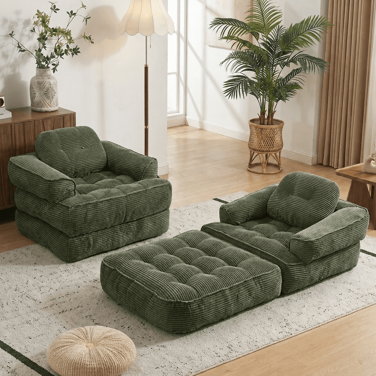 66.9 Inch Folding Sofa Bed, Convertible Sofa Bed with Armrest, Corduroy