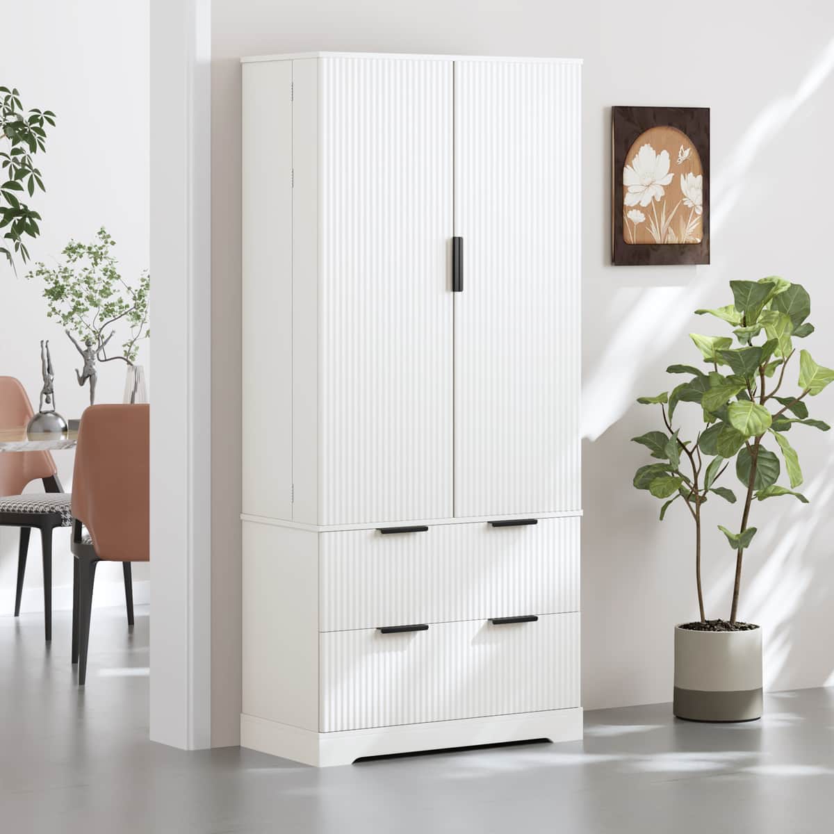 72" Modern Fluted Kitchen Pantry Cabinet with 2 Large