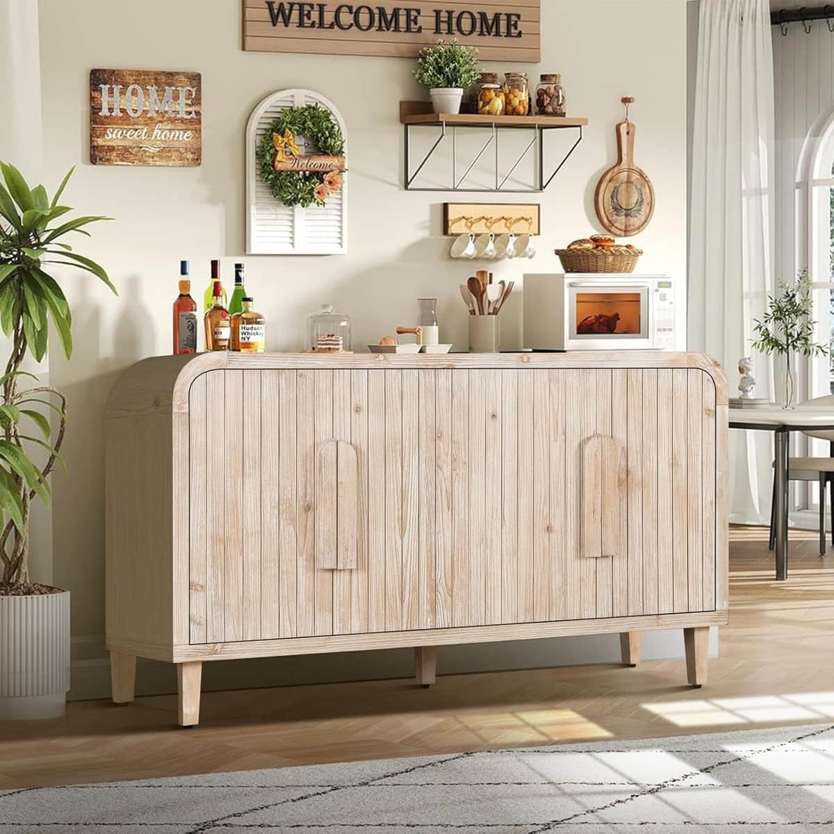 59'' Farmhouse Curved Vintage Storage Sideboard with