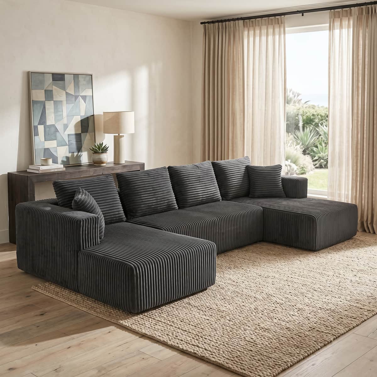132.1 Inch Modular Sectional Sofa, U-Shaped Corduroy Sofa Couch with Double