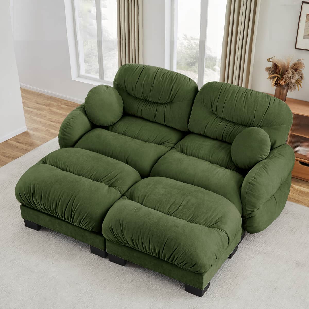 Pleated Design Cozy Chenille Fabric 2 Seater Modular Sofa with High-Density