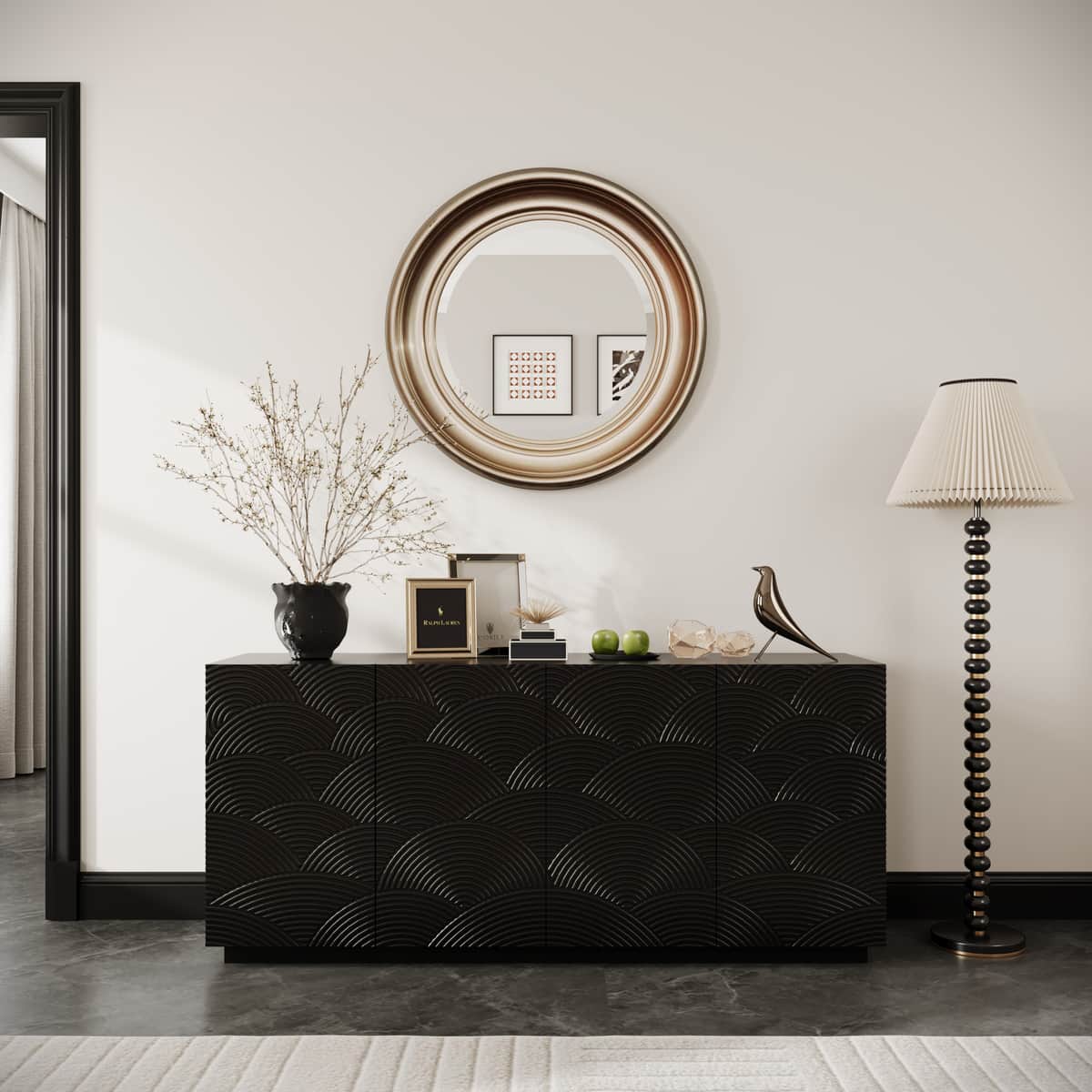 Sideboard Buffet Cabinet, 4 Doors Modern Accent