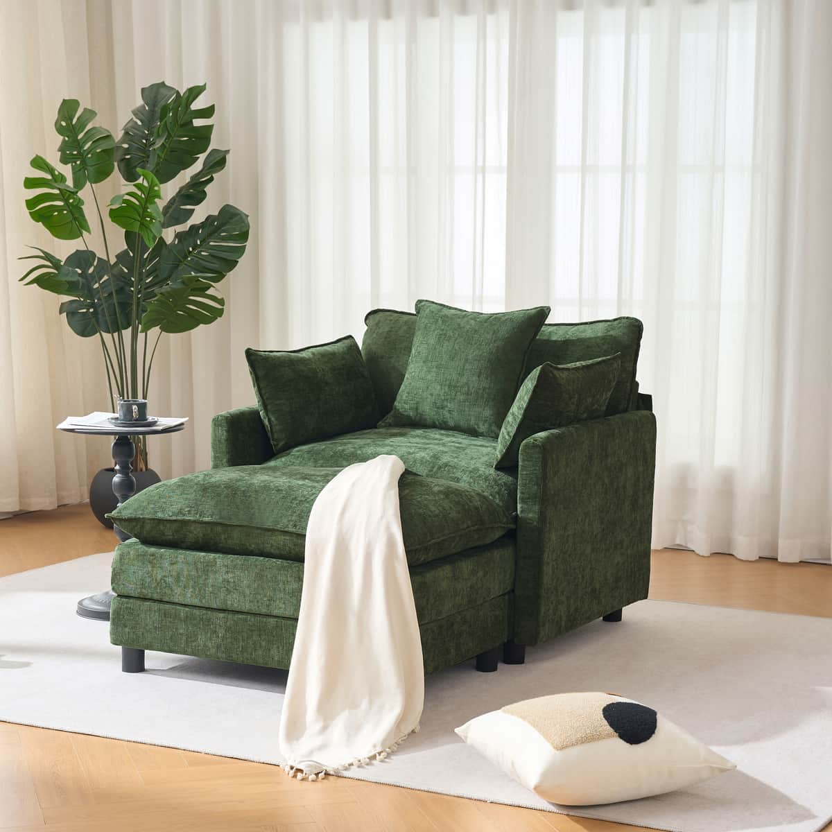39.4" Modern Accent Chair with Ottoman, Living Room Club Chair Chenille