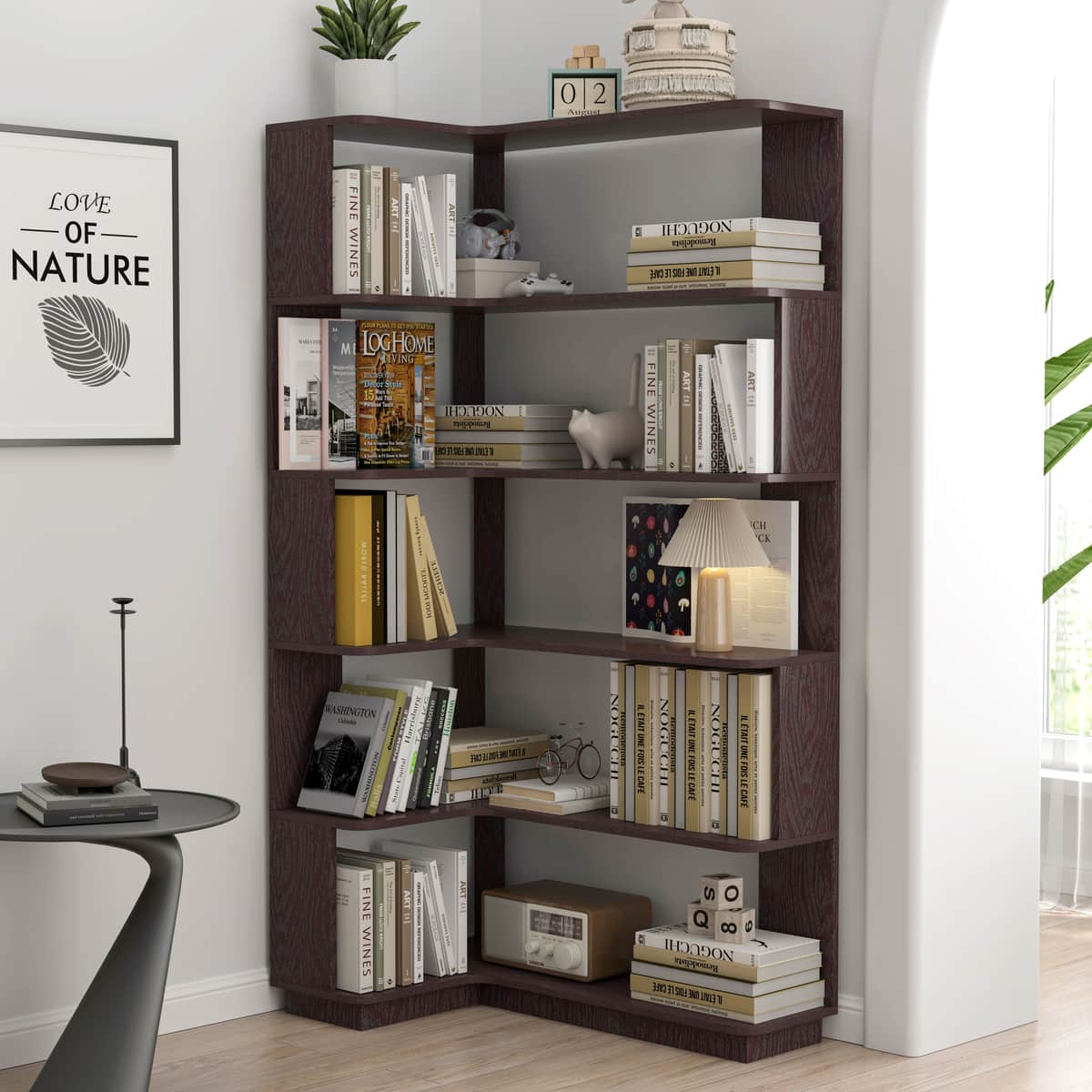 90cm (35.43") extended size Freestanding L-Shaped Corner Bookshelf For Living